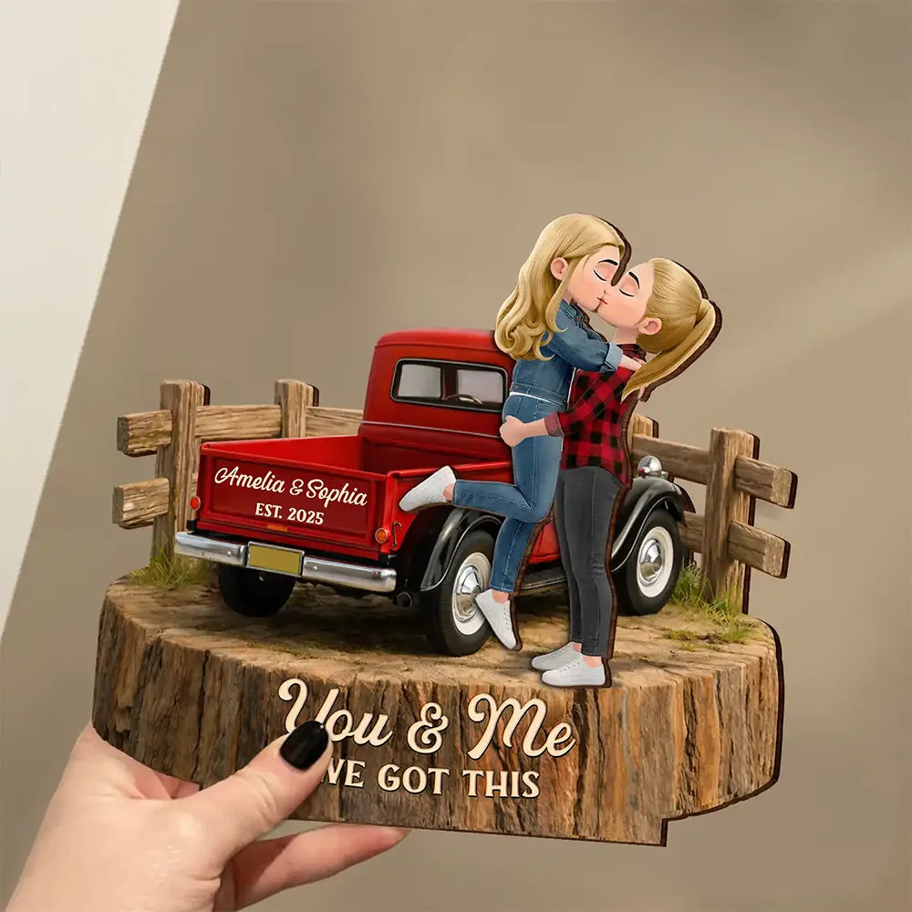 Gift For Couples,Gift For Husband,Gift For Wife,Gift For Boyfriend,Gift For Girlfriend,LGBT,Love - Flannel Standing Couple You And Me We Got This - Personalized Custom Shaped Wooden Plaque