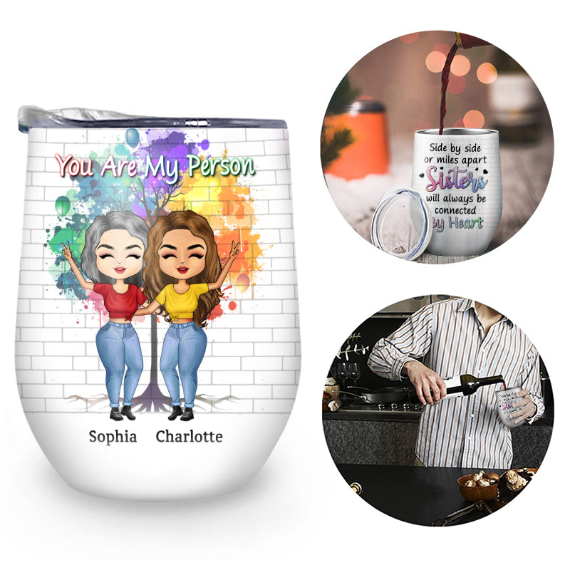 Side By Side Or Miles Apart Sisters And Brothers - Gift For Sibling - Personalized Custom Wine Tumbler