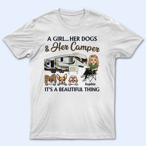 A Girl Her Dog & Her Camper - Camping Gift - Personalized Custom T Shirt