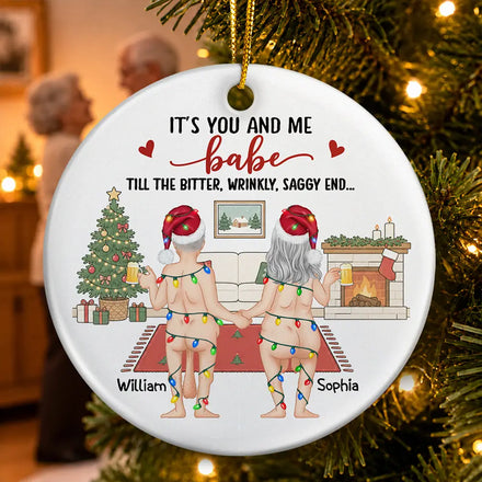 Naked Old Couple It's You And Me - Personalized Circle Ceramic Ornament