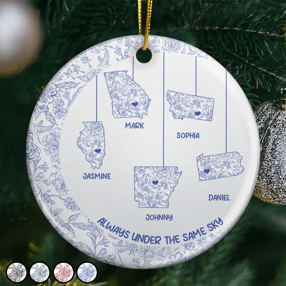 Christmas,Family,Gift For Bestie,Love - No Distance Can Break Family Love - Personalized Circle Ceramic Ornament