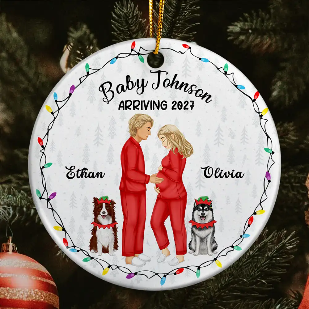 Dog Parents To Human Parents Baby Expecting - Personalized Circle Ceramic Ornament