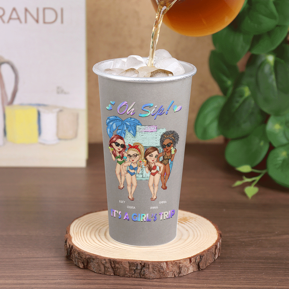 Gift For Women, Gift For Bestie, Beach, Summer, Happy - Oh Sip! It's A Girls' Trip Summer - Personalized Aluminum Color Changing Cup