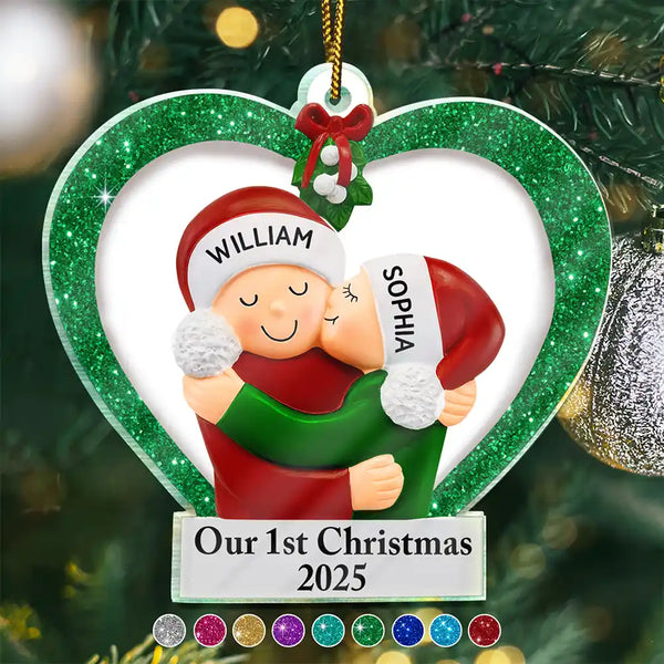Christmas,Gift For Couples,Engaged,Wedding,Married ,Love - Our 1st Christmas Kisses Couple - Personalized Custom Shaped Acrylic Ornament