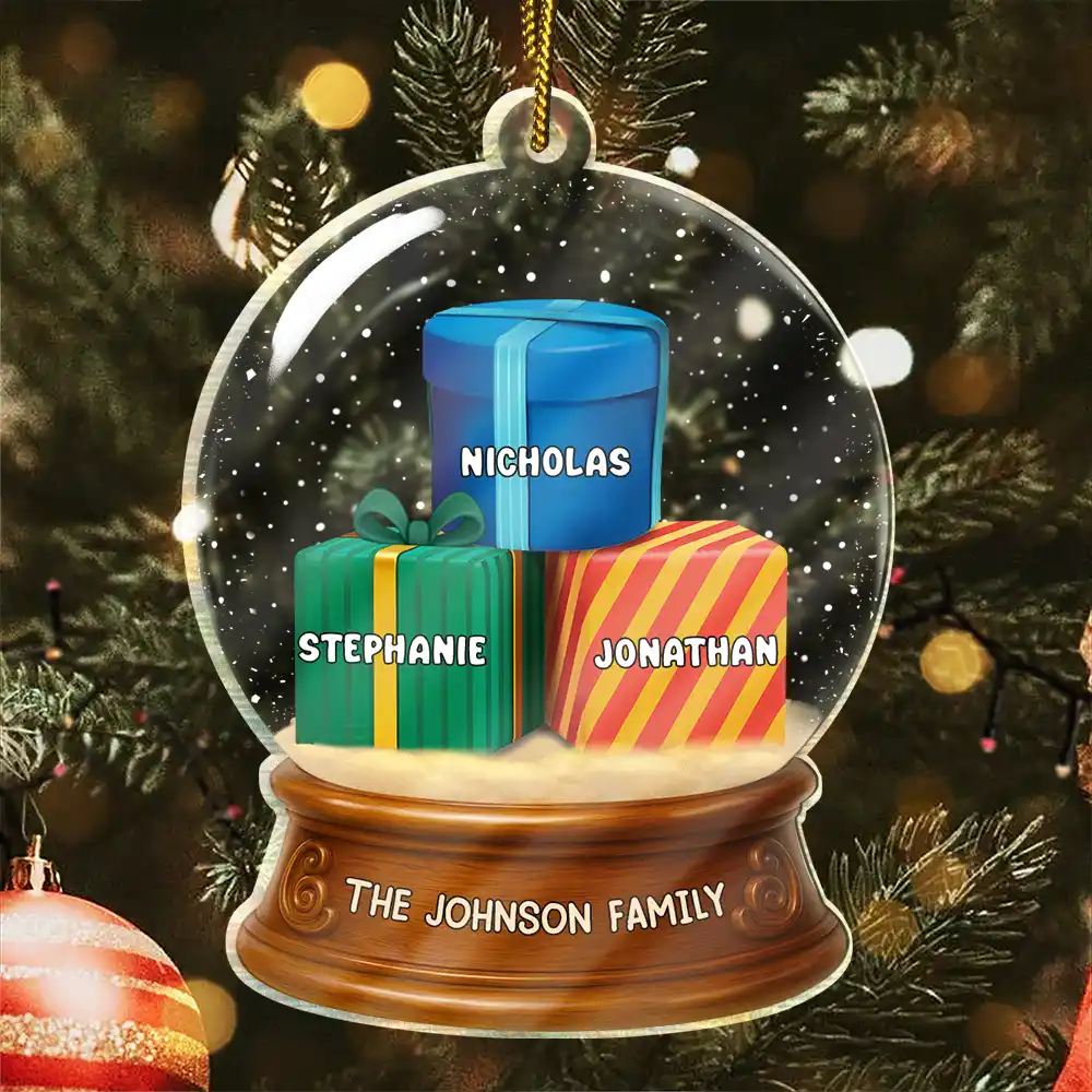 Our Family 3D Effect Pile Of Gilfs - Personalized Custom Shaped Acrylic Ornament