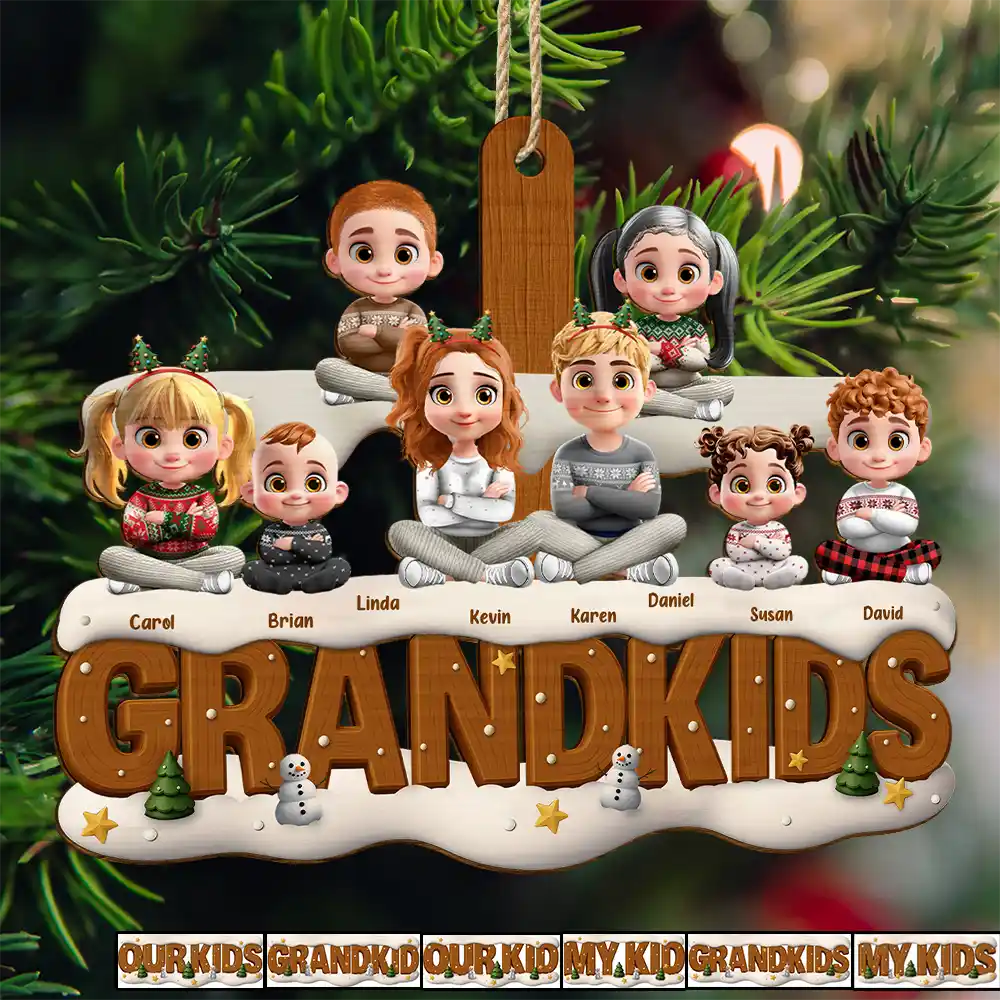 Our Kids Grandkids Christmas - Personalized Custom Shaped Wooden Ornament