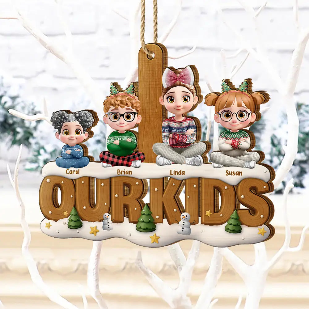 Gift For Kids,Grandma - Grandkids,Gift For Grandkids,Grandpa - Grandkids,Dad - Children,Mom - Children,Gift For Grandma,Gift For Grandpa,Gift For Grandparents,Love,Christmas - Our Kids Grandkids Christmas - Personalized Custom Shaped Wooden Ornament