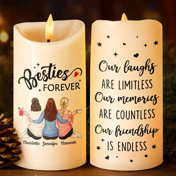 Christmas,Gift For Bestie,Gift For Sisters,Happy - Our Memories Are Countless Our Friendship Is Endless - Personalized Flameless LED Candle