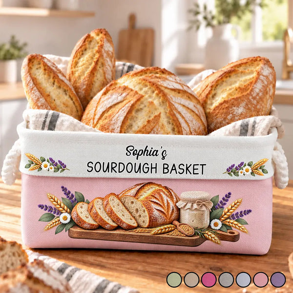 Baking,Christmas,Custom Text,Gift For Women,Gift For Yourself,Gifts For Her,Happy,Top Market - Gift For Sourdough Bakers Mom Wife - Personalized Name Bread Loaf And Starter Jar Storage Basket