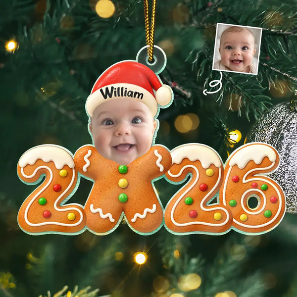 Adorable,Christmas,Custom Photo,Cut-Face Photo,First Christmas,Gift For Mother,Gifts For Her,New Baby,New Mom,Top Market - Baby's First Christmas - Personalized Custom Photo Gingerbread Acrylic Ornament