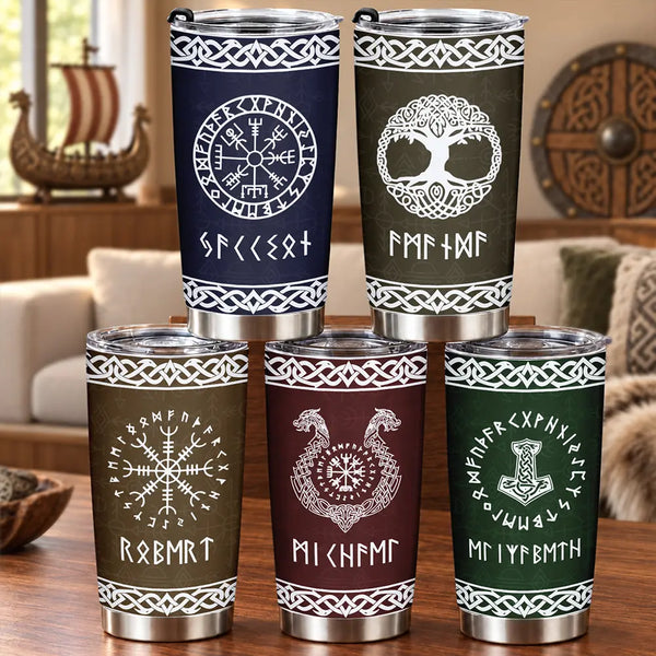 Custom Text, Gift For Men, Gift For Yourself, Gifts For Him, Happy, Top Market - Gift For Norse Mythology Lovers Husband Boyfriend - Personalized Rune Name Viking Tumbler