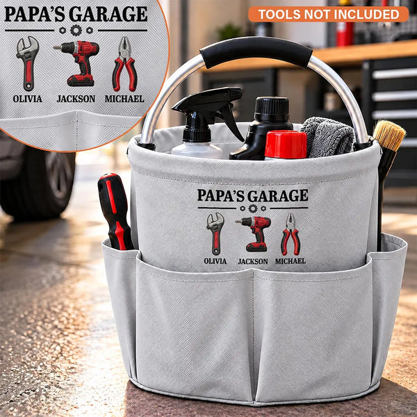 Garage,Gift For Men,Gift For Yourself,Gifts For Him,Happy,Icon,Semi-Outdoor - Garage Gift For Dad Grandpa - Personalized Kids Names Tool Bag