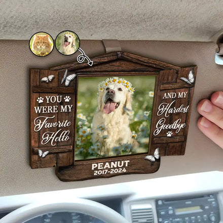 Custom Photo Memorial Pet You Were My Favorite Hello - Personalized Custom Shaped Car Visor Clip