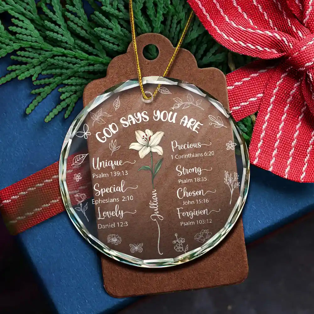 Gift For Yourself, Gift For Women, Gift For Wife, Gift For Girlfriend, Gift For Mother, Gift For Daughter, Gift For Sisters, Gift For Bestie, Gift For Grandma - God Says You Are Unique Special Lovely Birth Month Flower - Personalized Circle Glass Ornament