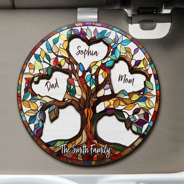 Family,Happy - Family Unbreakable Bond Tree Of Life - Personalized Custom Shaped Car Visor Clip