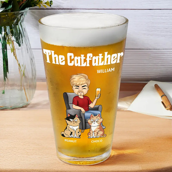 Cat Dad, Cat Lovers, Gift For Yourself, Gift For Men - The Cat Father - Personalized Beer Glass