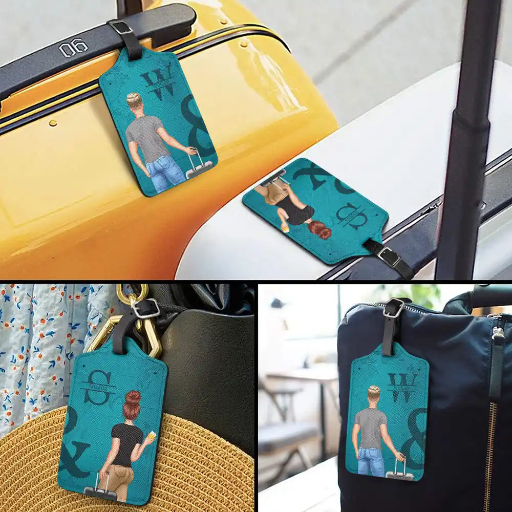 Gift For Couples,Gift For Husband,Gift For Wife,Gift For Boyfriend,Gift For Girlfriend,Travel,Happy - Monogram Travel Couple - Personalized Combo 2 Luggage Tags