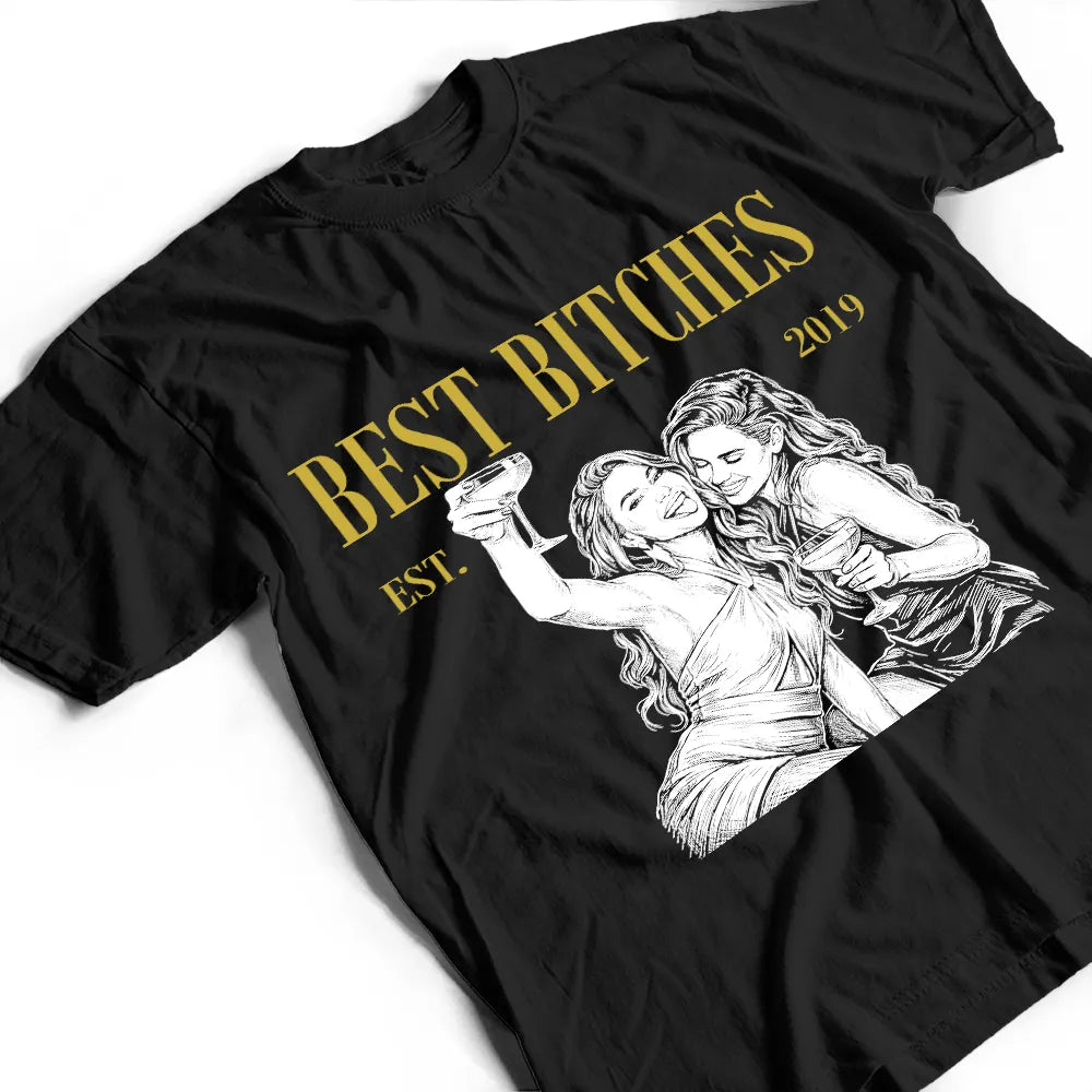 Afro Besties, Art Design, Christmas, Custom Photo, Gift For Bestie, Happy, Photo - Pencil Sketch - Dark BG - Just Because Gift For Best Friend - Personalized Custom Photo Pencil Sketch T Shirt