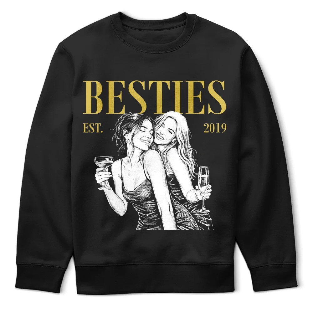 Afro Besties, Art Design, Christmas, Custom Photo, Gift For Bestie, Happy, Photo - Pencil Sketch - Dark BG - Just Because Gift For Best Friend - Personalized Custom Photo Pencil Sketch T Shirt