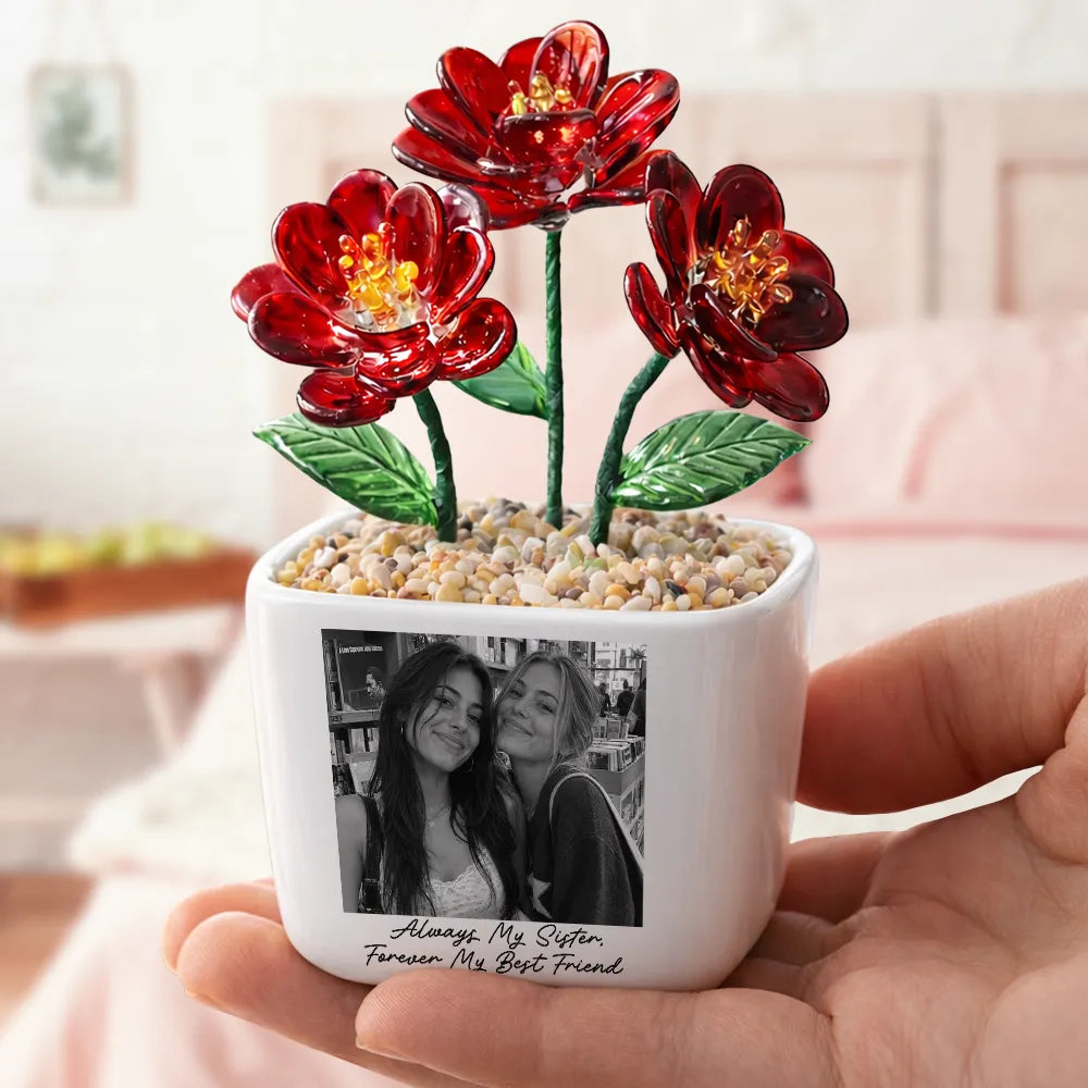 Afro Besties,Christmas,Custom Photo,Gift For Bestie,Humorous,Upload Full Photo - Gift For Best Friend - Personalized Custom Photo Glass Flower Plant Pot