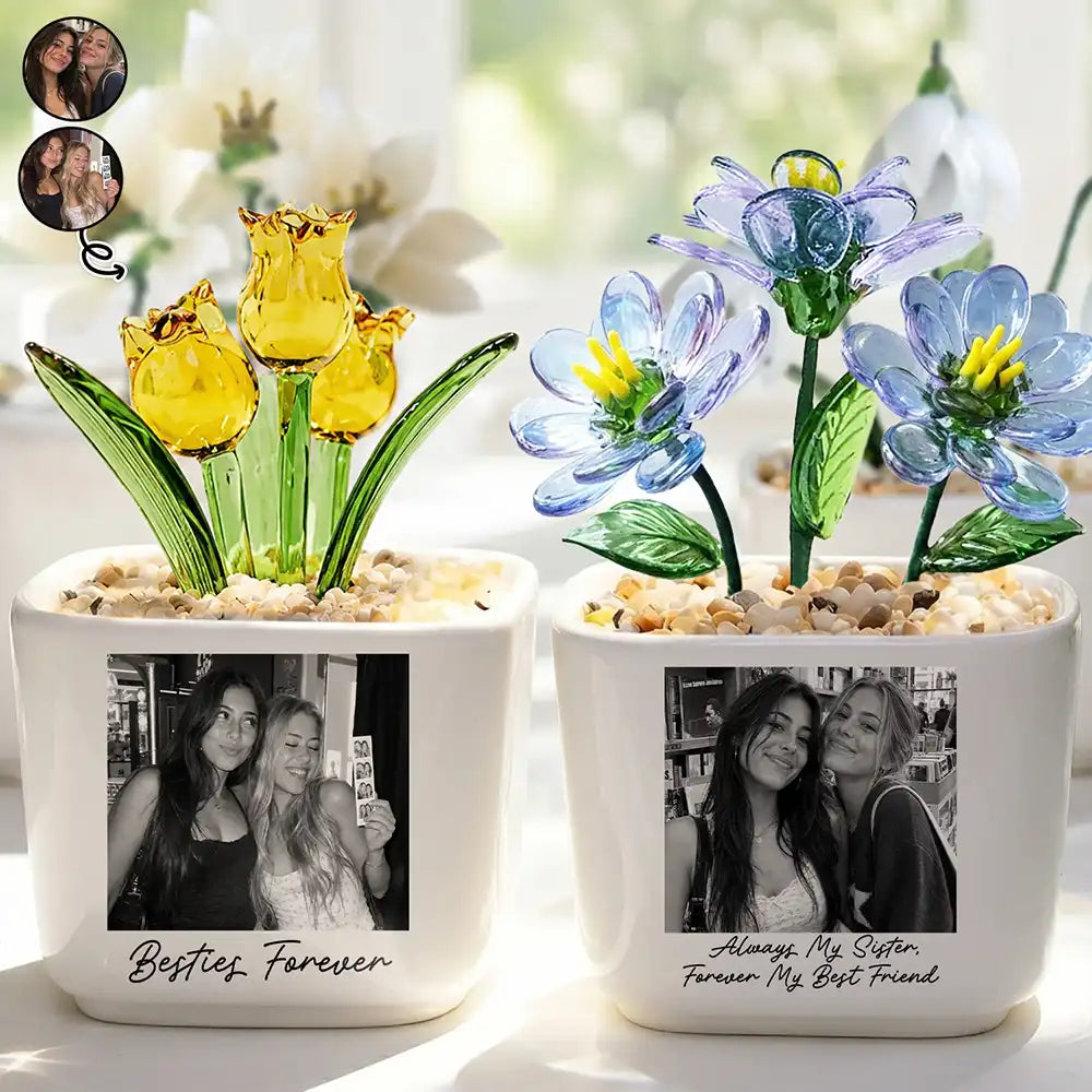 Afro Besties,Christmas,Custom Photo,Gift For Bestie,Humorous,Upload Full Photo - Gift For Best Friend - Personalized Custom Photo Glass Flower Plant Pot