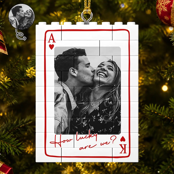Christmas,Custom Photo,Gift For Couples,Old Couples,Romantic,Upload Full Photo - Christmas Gift For Couple - Personalized Custom Photo King & Queen Building Blocks Ornament