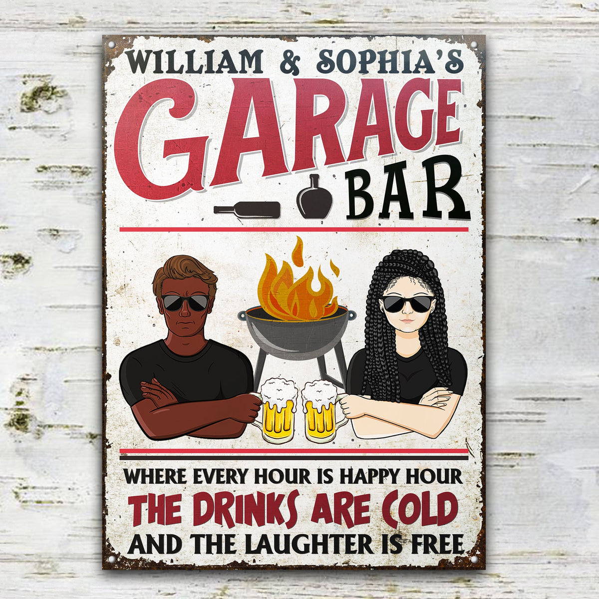 Garage Bar Every Hour Is Happy Hour - Personalized Custom Classic Metal Signs