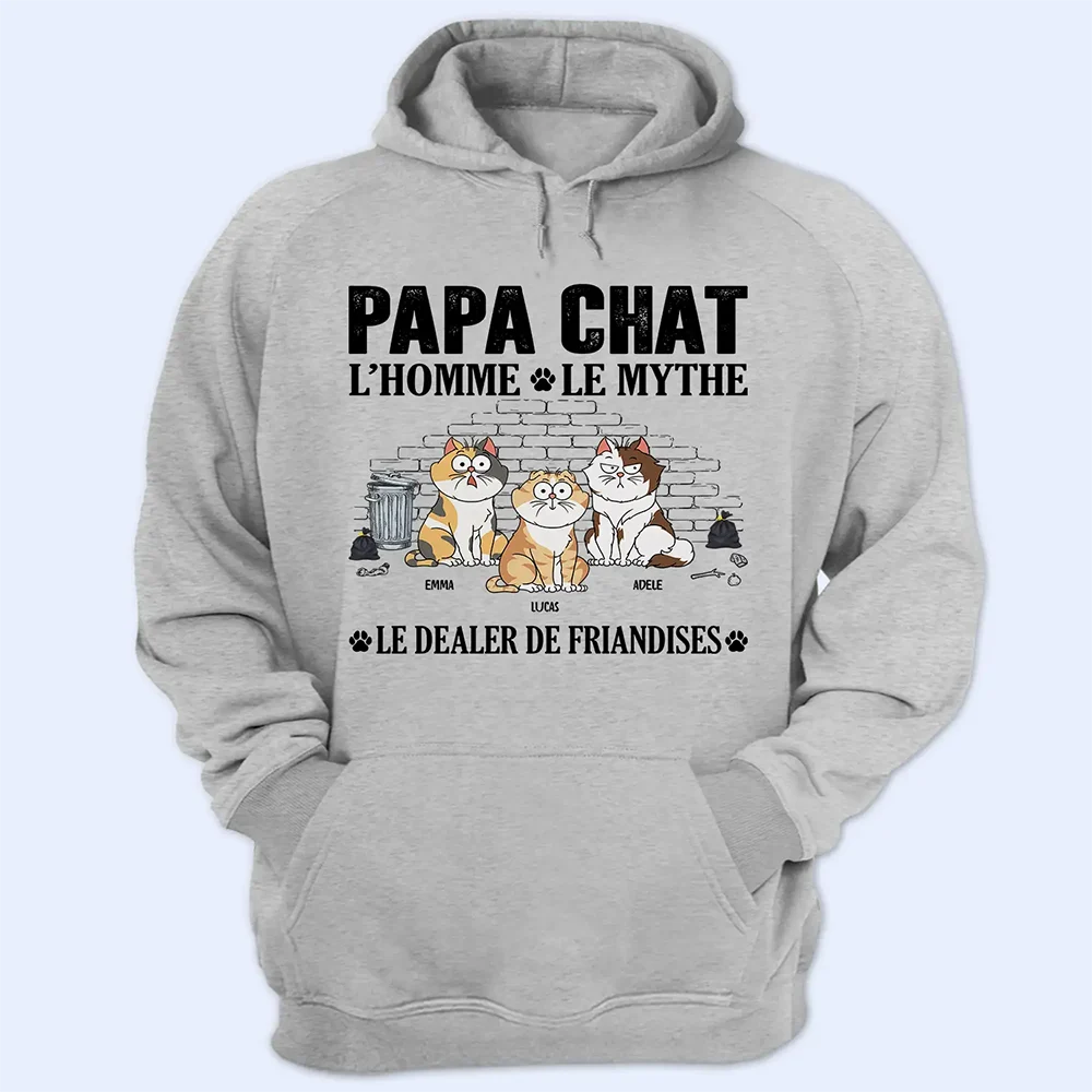 Gift For Yourself,Gift For Men,Cat Lovers,Cat Dad,French,Non-Eng,Vector,Humorous - Papa Chat L’Homme Le Mythe Le Dealer de Friandises - T-Shirt Personnalisé