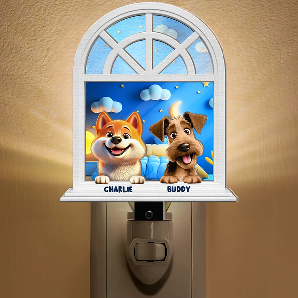 Dog Lovers,Dog Mom,Dog Dad,Happy,Christmas - Paw Guards In The Windowsill - Personalized Plug-in Night Light