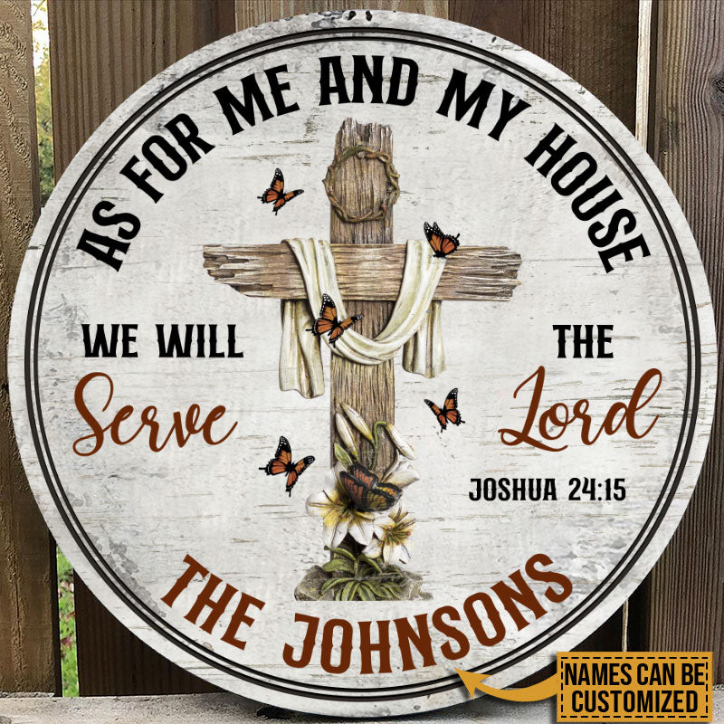 Personalized Christian Cross As For Me And My House Custom Wood Circle Sign