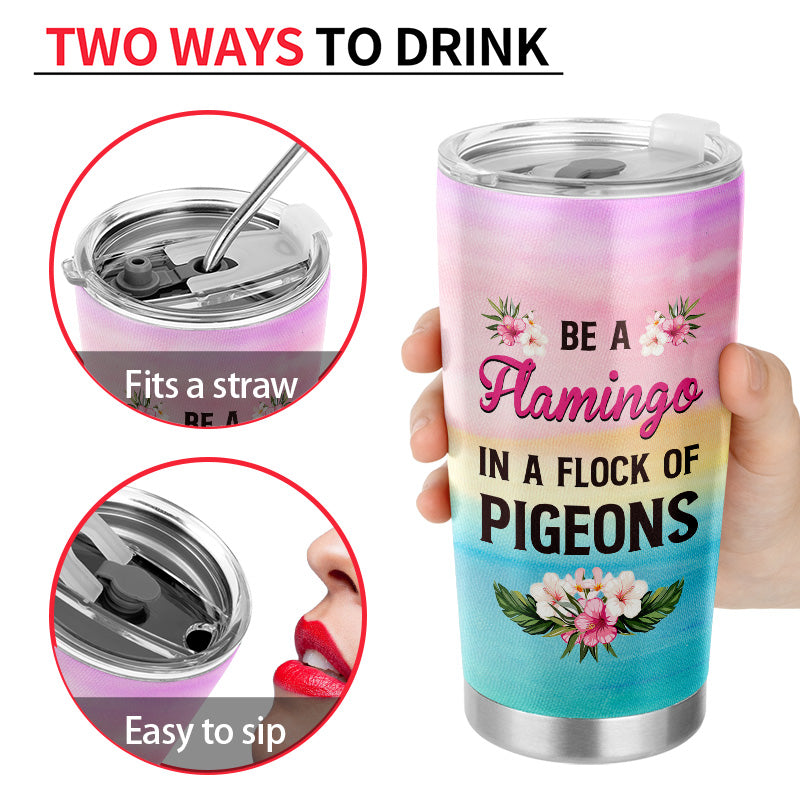 Personalized Flamingo Flock Of Pigeons Custom Tumbler