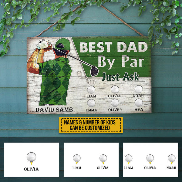 Personalized Golf Best Dad By Par Customized Wood Rectangle Sign