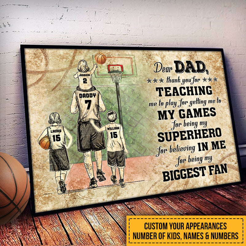 Personalized Basketball Dad And Child Custom Kid Thank You Custom Poster