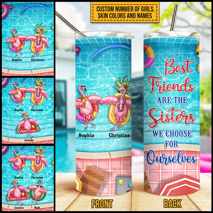 Swimming Flamingo Bestie Choose For Ourselves Custom Skinny Tumbler