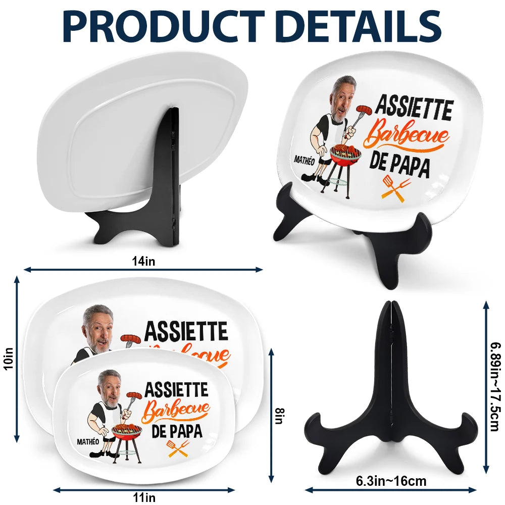 Gift For Husband,Gift For Boyfriend,Gift For Yourself,Gift For Men,Gift For Father,Dad's Hobby,Gift For Grandpa,Grandpa's Hobby,Grilling,French,Happy,Gift For Grandparents,Non-Eng,Photo,Icon,Playful - Photo Personnalisable Assiette Barbecue De Papa - Assiette Personnalisée