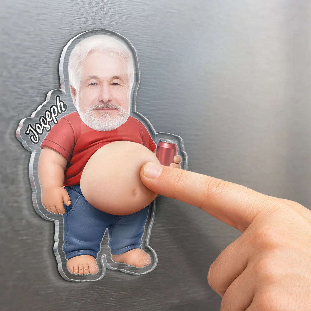 Gift For Couples,Gift For Husband,Gift For Boyfriend,Gift For Men,Gift For Father,Non-Eng,Vector,Humorous - Custom Photo Poke Dad Bod Belly - Personalized Squishy Acrylic Fridge Magnet