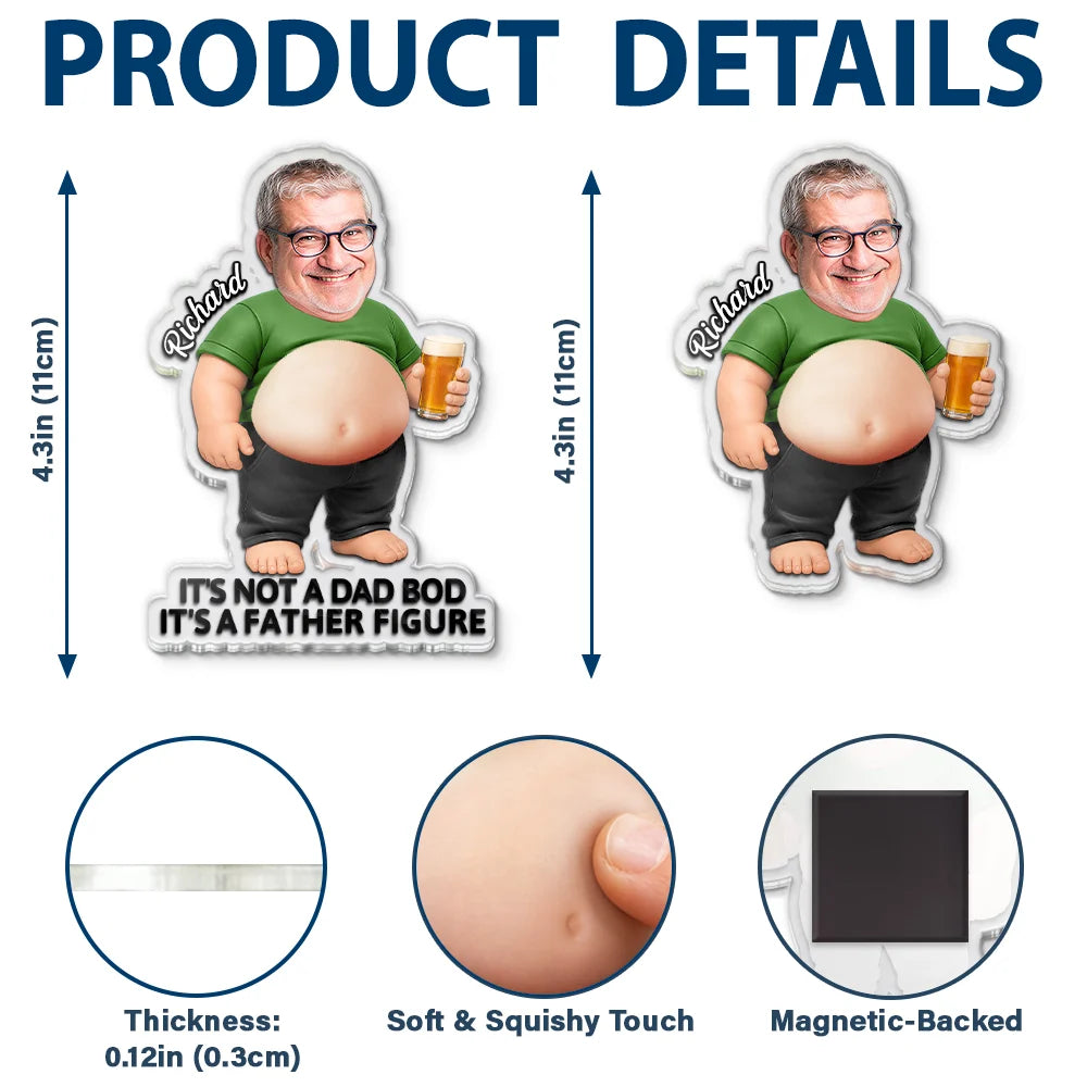 Gift For Couples,Gift For Husband,Gift For Boyfriend,Gift For Men,Gift For Father,Non-Eng,Vector,Humorous - Custom Photo Poke Dad Bod Belly - Personalized Squishy Acrylic Fridge Magnet