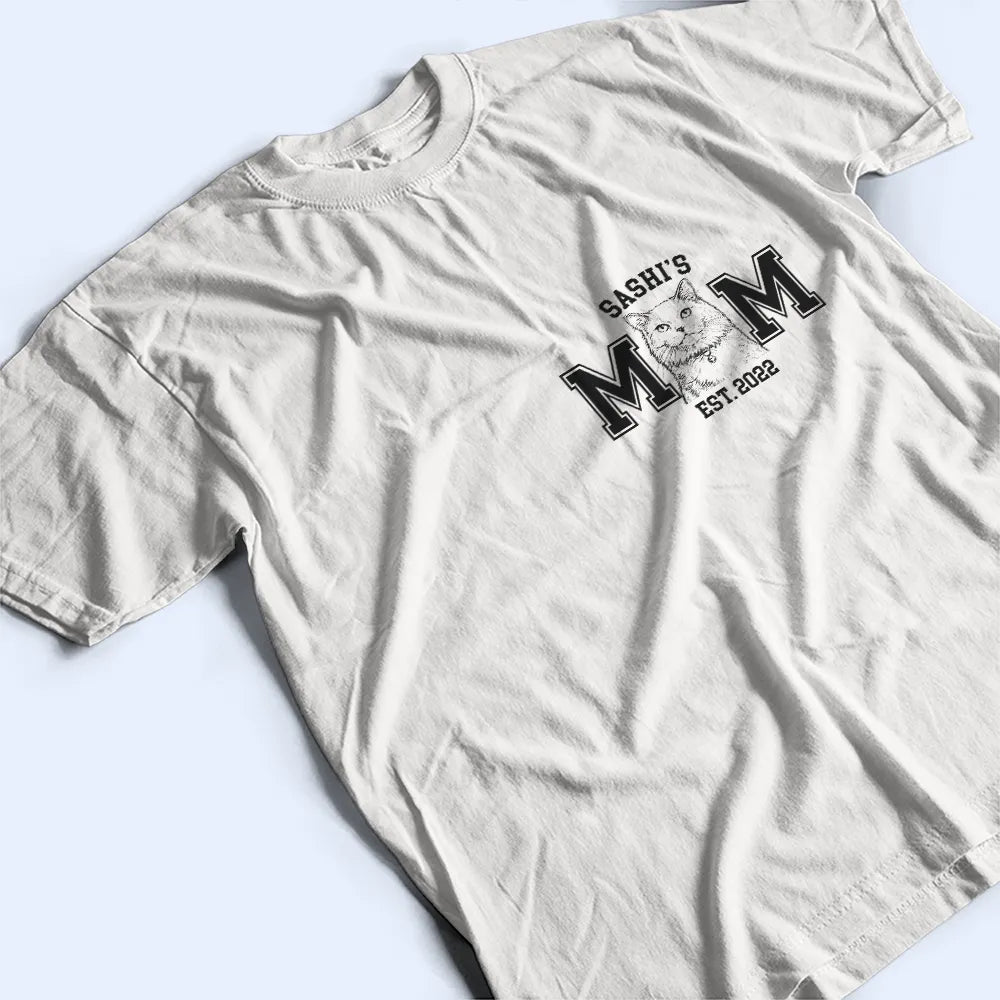 Dog Lovers,Dog Mom,Dog Dad,Cat Lovers,Cat Mom,Cat Dad,Pet Lovers,Pet Mom,Pet Dad,Non-Eng,Photo - Pencil Sketch (Dark BG),Adorable - Custom Photo White Pencil Sketch Art Pet Dad Pet Mom Est Year - Personalized T Shirt