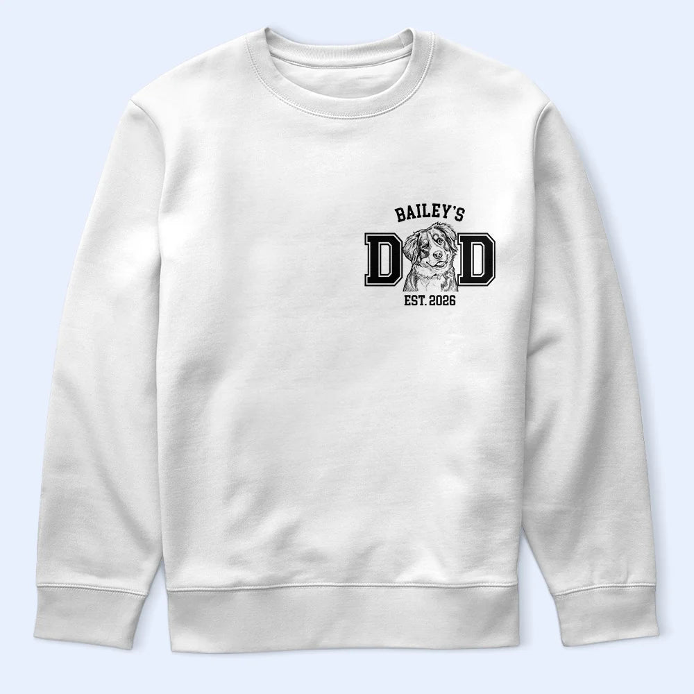 Dog Lovers,Dog Mom,Dog Dad,Cat Lovers,Cat Mom,Cat Dad,Pet Lovers,Pet Mom,Pet Dad,Non-Eng,Photo - Pencil Sketch (Dark BG),Adorable - Custom Photo White Pencil Sketch Art Pet Dad Pet Mom Est Year - Personalized T Shirt