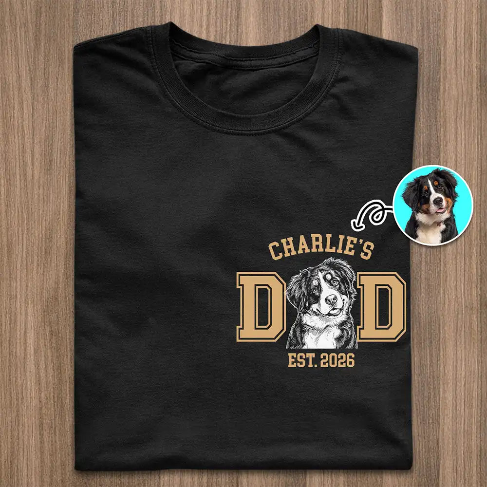 Dog Lovers,Dog Mom,Dog Dad,Cat Lovers,Cat Mom,Cat Dad,Pet Lovers,Pet Mom,Pet Dad,Non-Eng,Photo - Pencil Sketch (Dark BG),Adorable - Custom Photo White Pencil Sketch Art Pet Dad Pet Mom Est Year - Personalized T Shirt