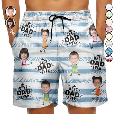 Custom Photo Best Dad Grandpa Ever - Personalized Unisex Beach Shorts