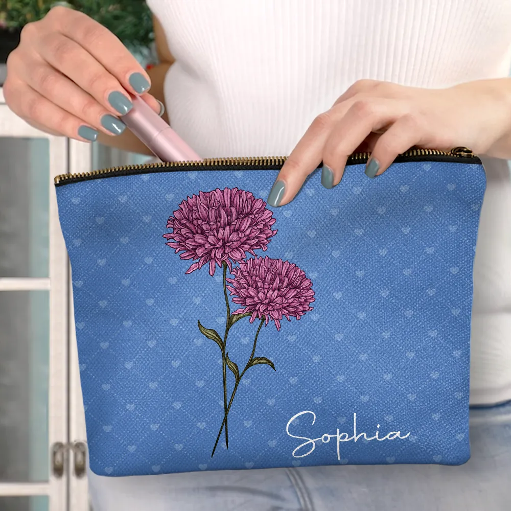 Birth Flower For Women - Personalized Cosmetic Bag