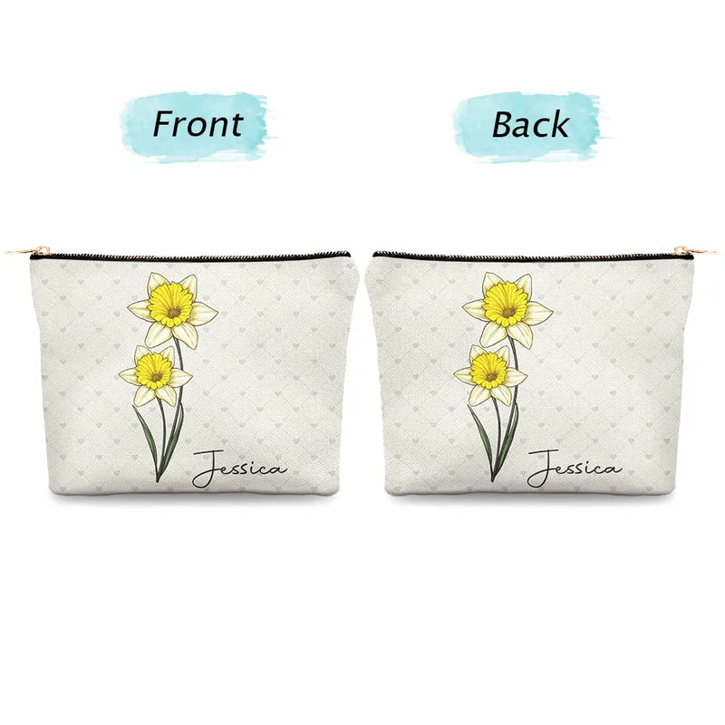 Birth Flower For Women - Personalized Cosmetic Bag