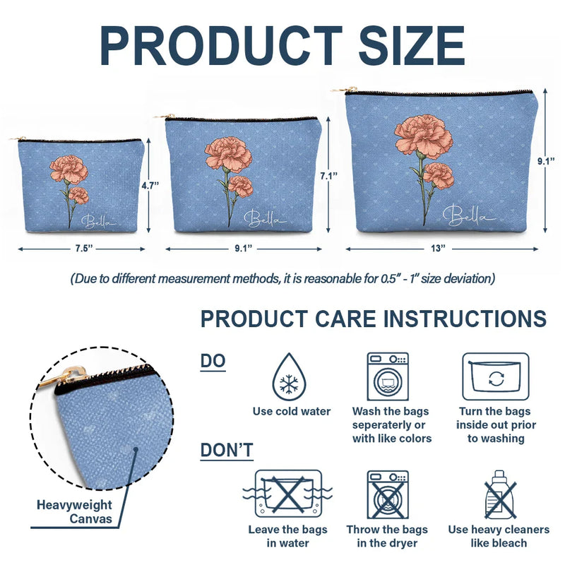 Birth Flower For Women - Personalized Cosmetic Bag