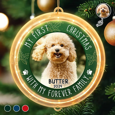 Custom Photo First Christmas Pet - Personalized LED Pendant Light