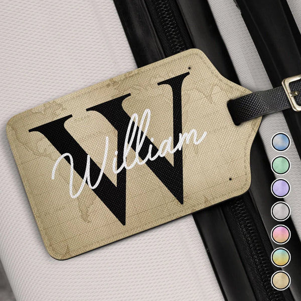 Travel, Gift For Yourself, Gift For Women, Gift For Men - Custom Name Monogram World Map - Personalized Luggage Tag
