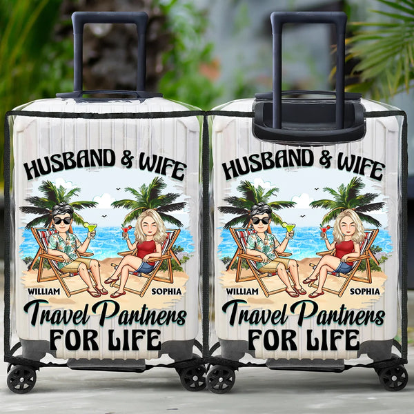Travel,Gift For Husband,Gift For Wife,Gift For Boyfriend,Gift For Girlfriend,Gift For Couples - Travel Partners For Life - Personalized Clear Luggage Cover
