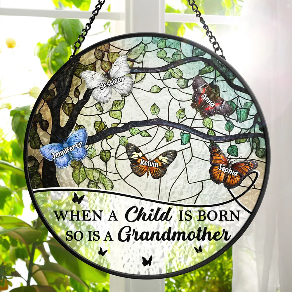 When A Child Is Born - Personalized Stained Glass Window Hanging Suncatcher