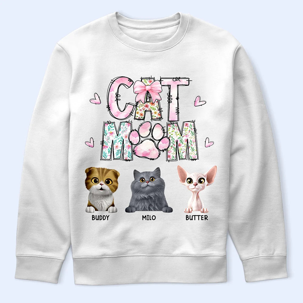 Cat Mom,Cat Lovers,Pet Lovers - Cat Mom Floral - Personalized T Shirt