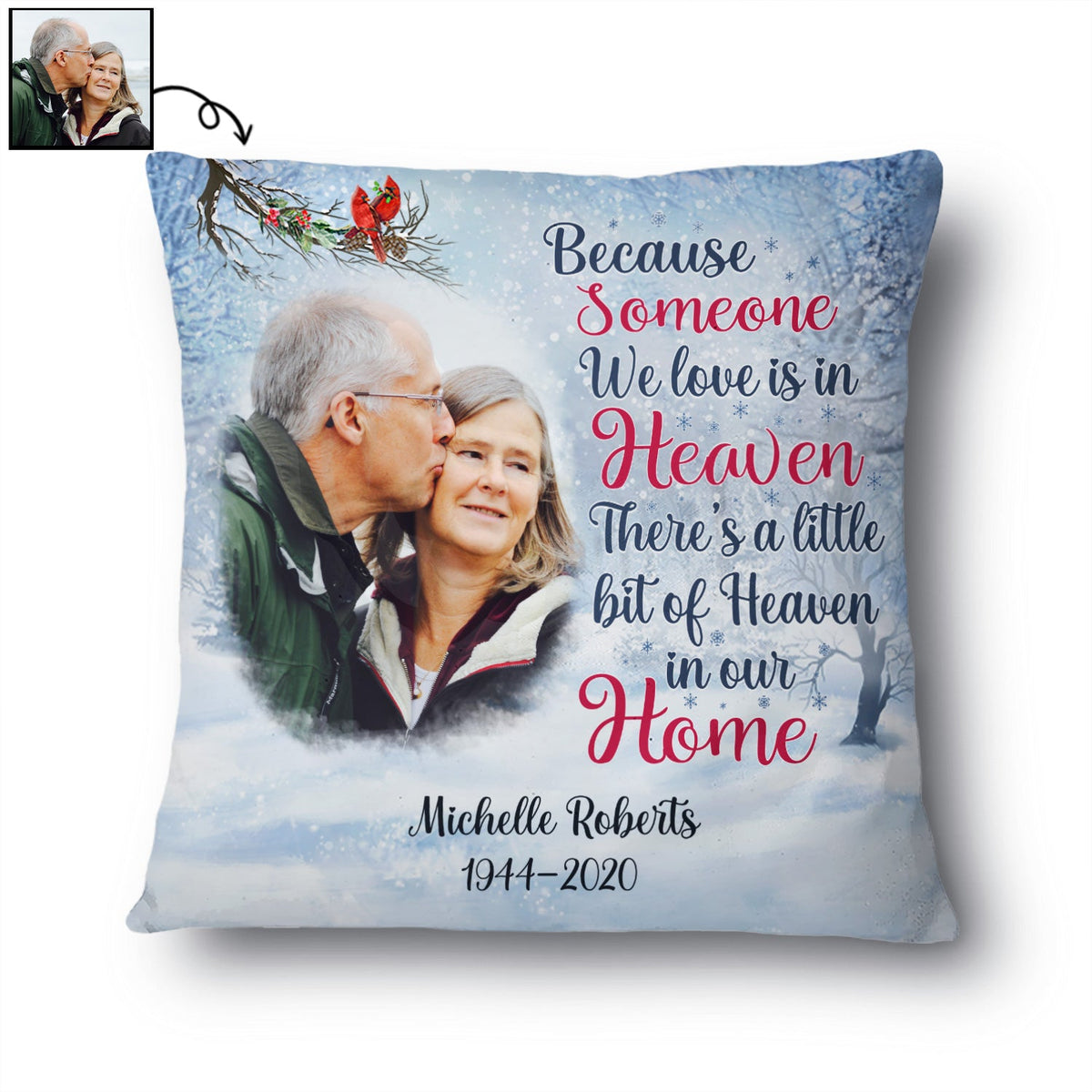 Custom Photo Because Someone We Love Is In Heaven - Christmas Gift - Memorial Gift For Family - Personalized Custom Pillow